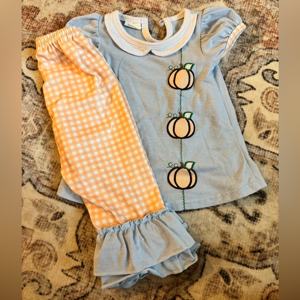 Pumpkin Embroidered Pants Set